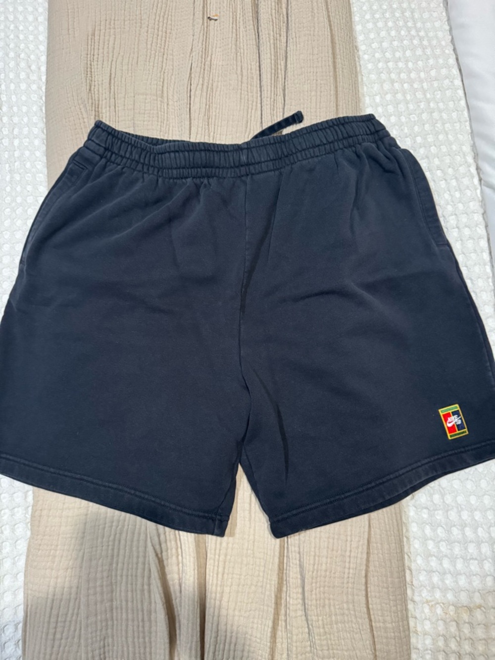 Nike Black Athletic Drawstring Shorts with Small Logo Patch